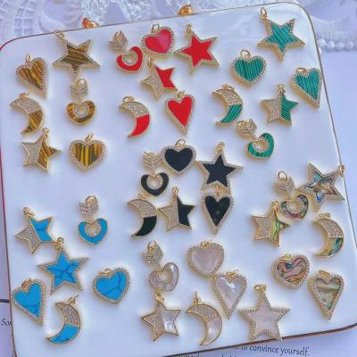 China TRENDY romantic gold plated heart star mooon shape rainbow zircon charms small pendants for jewelry making for sale