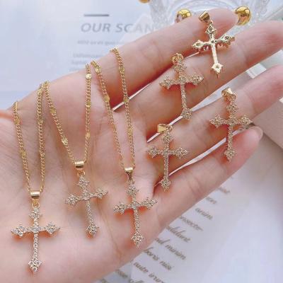 China Wholesale New Fashionable Style Brass Cross Pendant Set With Zircon For Jewelry Making for sale