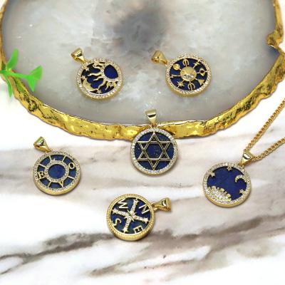 China Retro six lapis lazuli acute stone star star astrology horoscope pendant personalized charms for necklaces for sale