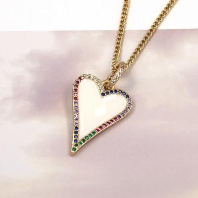 China Dijes jewelry trendy copper fingdings enamel heart charms cuban link necklaces zircon micro pave pendants necklace jewelry for sale