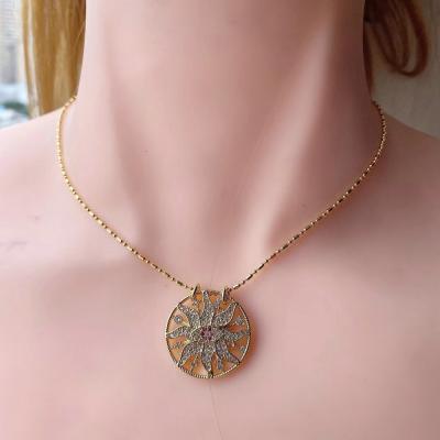 China Trendy Large Lotus Pendant Necklace Necklaces Diamond Pave Lotus Charms Necklaces for sale