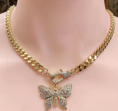 China Fashionable Bling Cubic Link Chain Women's Diamond Butterfly Pendant Necklace For Women Small Crystal Heart Charms Choker Necklace Jewelry for sale