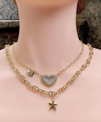 China 2021 Trendy Heart Necklace Fashion Star Charm Pendant Necklace CZ Pave Love Pendant Necklace Brass Jewelry For Women for sale