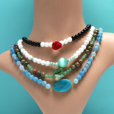 China Trendy Handmade Custom Colorful Necklace Beads Natural Stone Beads And Mix Crystal Necklaces For Women for sale