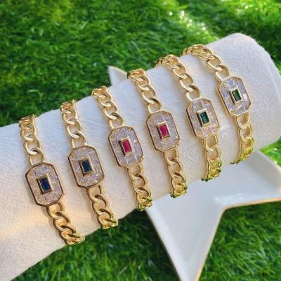 China FASHIONABLE Twist Chain Square Charm Zircon Cuff Wrist Bangle Bracelet Gift For Women for sale