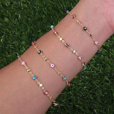 China New Fashion Accessories FASHION Colorful Blue Devil Eyes Bracelet Beads Charms Link Chain Bracelet For Women for sale