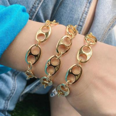 China New Fashionable Gold Plated Pig Nose Pig Nose Cuff Colorful Opening Link Chain Bracelet Bangle Coffee Beans Cuff Bracelets for sale