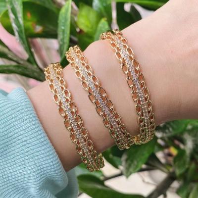 China Fashion Jewelry TRENDY Wholesale Custom Gold Plated Classic Zircon Stone Cuff Bangle Bracelet For Women for sale