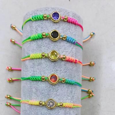 China Handmade Friendship FASHIONABLE Yarn Lucky Macrame Tibetan Gemstone Adjustable Bangle Bracelet for sale