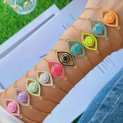 China FASHIONABLE Eye Shape Rainbow Brass Colored Gold Plated Bracelet For Party for sale