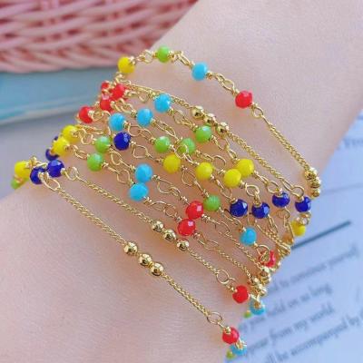 China FASHIONABLE Rainbow Gemstone Brass Beaded Brass Colored Gold Plated Link Chain Bracelet For Party for sale