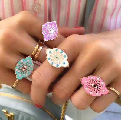 China INS TRENDY Rainbow Fashion Enamel Colorful Women's Eye Finger Ring Summer Daily Wear 2021 Wholesale for sale