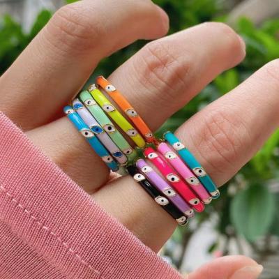 China Trendy Multicolor Handmade Enamel Eye Stackable Cuff Rings For Gift for sale