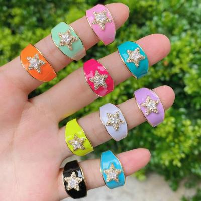 China Fashion Jewelry TRENDY Rainbow Cute Zircon Stars Enamel Adjustable Gold Plating Trendy Open Rings For Women for sale