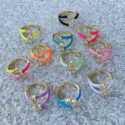 China Trendy 10 Colors For Slae Enamel Gold Rings With White CZ Stone For Women And Girls Neon Color Stackable Stacking Rings for sale