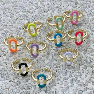 China Fashionable Multicolor Enamel Band Shape Rings Oval Gold Band Cuff Rings Gift For Her for sale