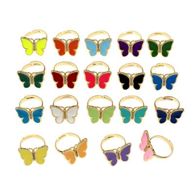 China TRENDY Fashion Jewelry Candy Color Butterfly Rings Dripping Oil Enamel Open Butterfly Rings for sale