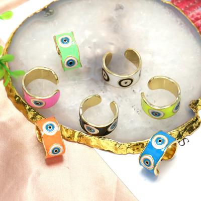 China Cute Handmade Colorful Enamel Round Turkey Eye Image Stack Rings Evileye Fashion Jewelry Rings for sale