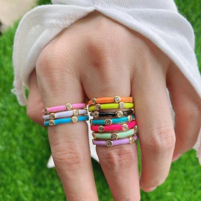 China Hot Selling Trendy Jewelry Trendy Rings Enamel Coated Brass Crystal Colorful Adjustable Rings For Women for sale