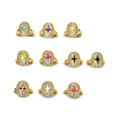 China 2021 FASHIONABLE Deign Charm Fashion Rainbow Enamel Star Shape Adjustable Cuff Ring for sale