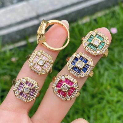 China TRENDY Simple Gold Plated Cubic Zircon Brass Adjustable Ring for sale