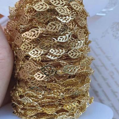 China Gold Brass Chain Link Leaf Copper Plated Necklace Chains Bulk Chain Roll For DIY Jewelry Making Bracelets for sale