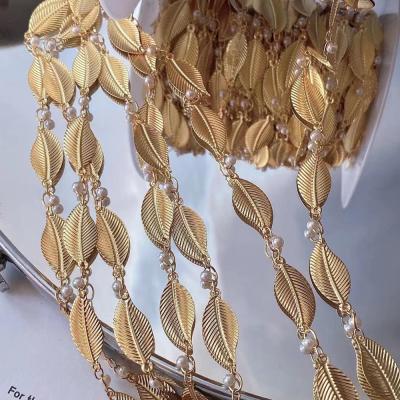 China Fashionable Acrylic Handmade Jewelry DIY Roll Brass Leaf Gold Jewelry Chians Bead Chain Wholesale for sale