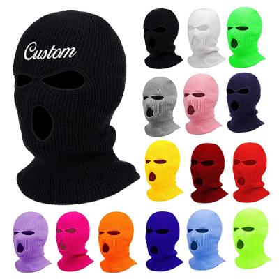 China Designer COMMON Wool Three Hole Ski Mask Custom Black Fall Winter Warm Knit Hat Balaclava 3 Neon Hole Ski Mask for sale