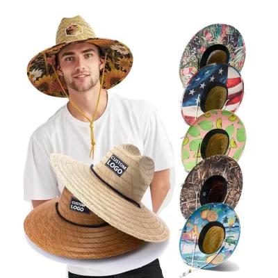 China Wholesale Summer Unisex Outdoor Natural Straw Image Factory Lifeguard Wide Brim Surfing Straw Hat With LOGO for sale