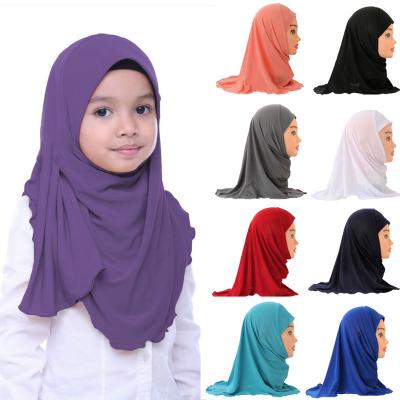 China Promotional Kids Hijab Kids 2-7Years Solid Color Polyester Baby Girl Hijab Malaysia Kid Fashionable Turban Hat for sale