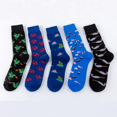 China Happy Logo Solid Black Blue Mens Sports Socks Sporty Custom Animal Socks Funny Soft Cotton Crew Socks for sale