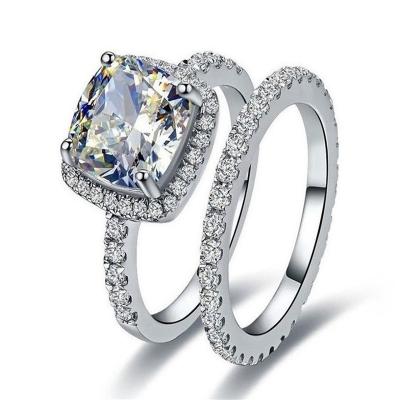 China 14K White Gold AU585 CLASSIC Solid Diamond Engagement Rings D Ring 3CT Cushion Color VVS1 for sale