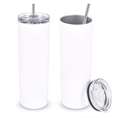 China Hot Selling Customized Skinny White Straight Sublimation Logo Viable Masks Stainless Steel Bottle Tumblers With Metal Straws for sale