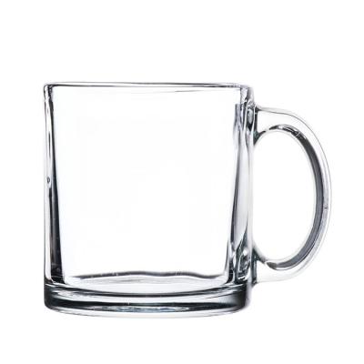 China Disposable Custom Printable Logo 13oz Crystal Glass Drinking Mug White Clear Hot Water Mug for sale