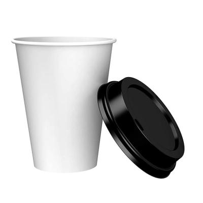 China Party Wholesale 12oz 16oz Custom Design White Disposable Paper Cup For Hot Coffee With Black Lid for sale