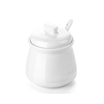 China Viable Wholesale Porcelain Large 12 Ounce Sugar Bowl With Lid White Sugar Pots Salt Server Salt Container for sale