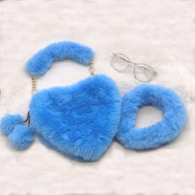 China European and American Style Kids Faux Purse Set Luxury Blue White Fox Fur Headbands Women for sale