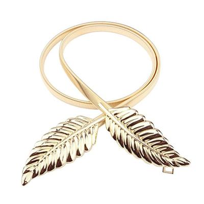 China Fashionable Shape Elastic Stretch Leaf Decoration Women Metal Skinny Waist Belt for sale