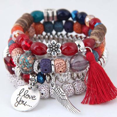 China Women Decorative Jewelry 2019 Retro Tassel Charp Fitness Bead String Bracelet for sale