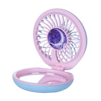 China With USB Rechargeable Mini Portable Pocket Makeup Mirror LED Light Fashion Colorful Foldable Handheld Small Fan for sale