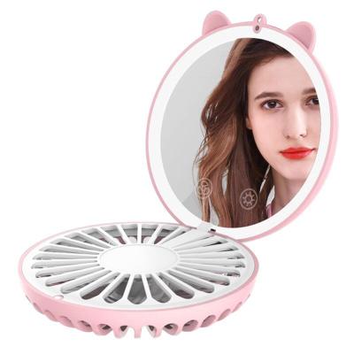 China Rechargeable Led Light Pocket Small Mini Fan With Mirror Handheld Personal Makeup Mirror Fan USB Beauty Makeup New for sale