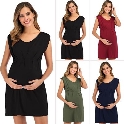 China Foreign Trade Round Neck Border Knitted Sleeveless Maternity Dress Viable Pure Color Maternity Dress for sale