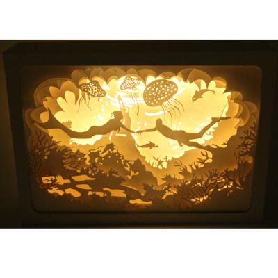 China Paper-Cut Photo Frame Light Elks Light and Shadow Art DIY 3D Light Box Light and Shadow Paper Carving Lamp for sale