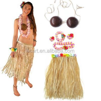 China Hawaii Polynesian dance plastic bra/coconut bra with lei and flower skirt for sale