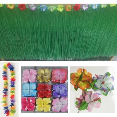 China Polynesian Hawaiian raffia table dance skirt with flower leu and hair clip with rose petals for sale