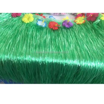 China Raffia Green Polynesian Luau Dance Hawaiian Grass Table Skirt With Multi Color Flowers for sale