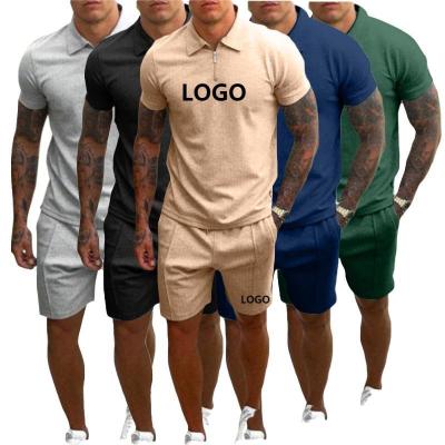 China 2022 QUICK DRY Custom Logo Summer 2 Pieces Polo Suits T-shirt Short Mens Jogger Set Zipper Men Shorts Set for sale