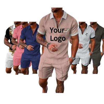 China 2022 New Arrival Mens Summer Beach QUICK DRY Shirt Digital Printing 2 Piece Suits Half Zipper Polo T-shirts Shorts Sets for sale