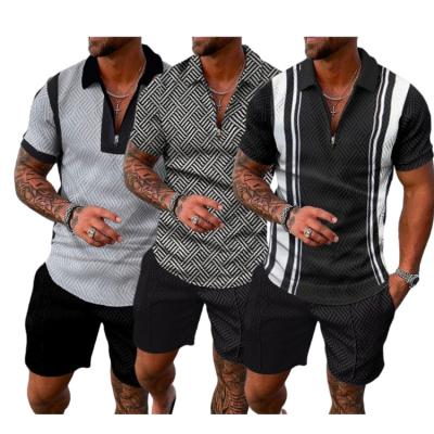 China Breathable Customize Logo 5XL Short Sleeve T-Shirt And Shorts Set Zipper Polo T-shirt Top Short Set 3D Zipper Custom Breathable Shirt For Men for sale