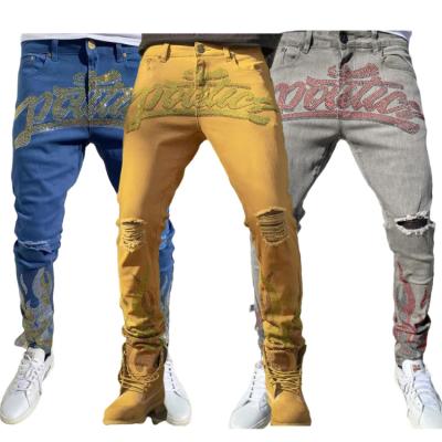 China Diznew Breathable Custom Wash Distressed Denim Pants Wholesale Elastane Softer Twill Skinny Fit Mens Jeans for sale